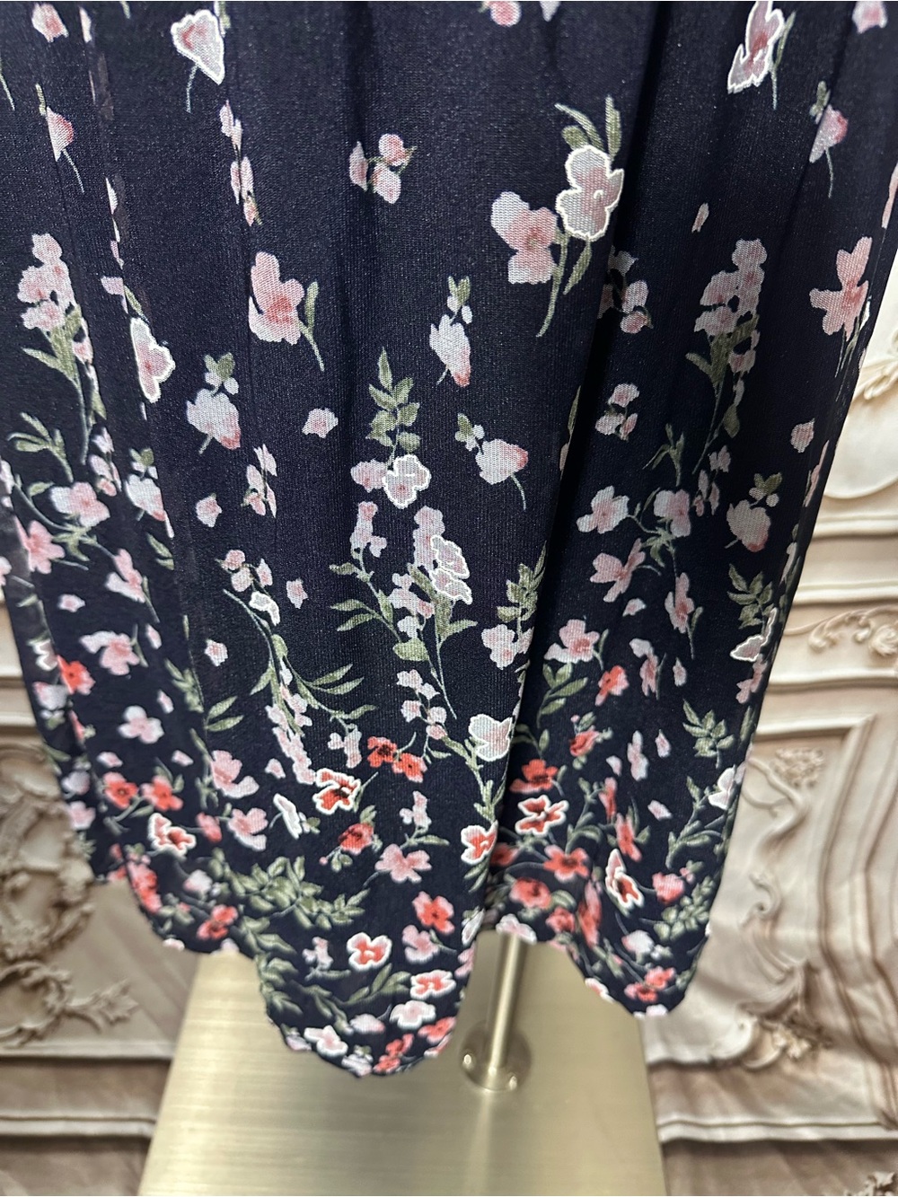 Navy Floral Smocked Waist Midi Skirt - Picture 3 of 11